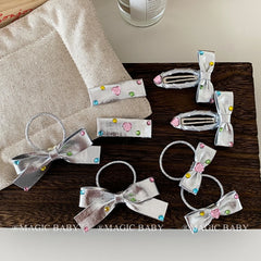 Silver Bowknot Cute Sweet Hair Accessories for Baby Girls Fashion Trendy Stylish Scrunchies for Kids Children in Stock Kawaii