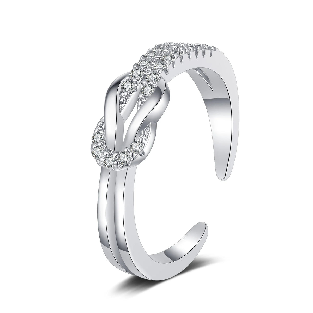 Women's Knot Open Rings Adjustable Minimalist Band With Cubic Zirconia Ring Sweet Cute Elegant Fashion Jewelry Gift Wholesale