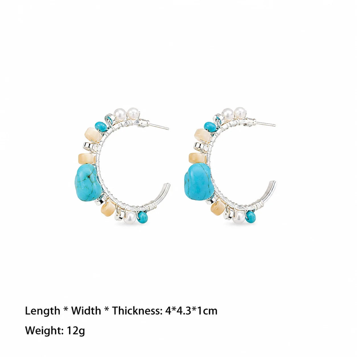 Fashion S925 Silver Copper White K Turquoise Freshwater Pearl Hoop Earrings for Girls Blue Sweet Jewelry for Women Ladies Bulk