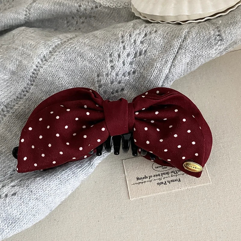 Fashion Bowknot Polka Dot Hair Clips for Girls Sweet Elegant Trendy Banana Clips for Women Ladies Hair Accessories in Stock