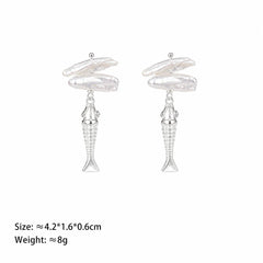 Fashion Baroque Pearl S925 Silver Cubic Zirconia Fish Animal Drop Earrings for Girls Jewelry for Women Ladies Wholesale Bulk