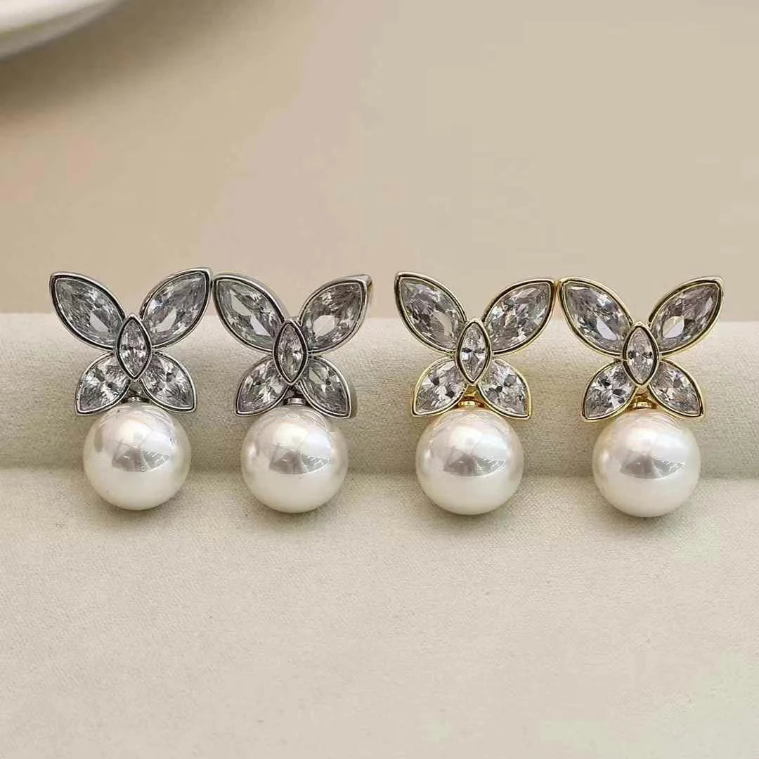 Girls Bow Imitation Pearl Rhinestone Small Drop Earring Elegant Graceful Affordable Lightweight Bulk Jewelry Accessory for Daily