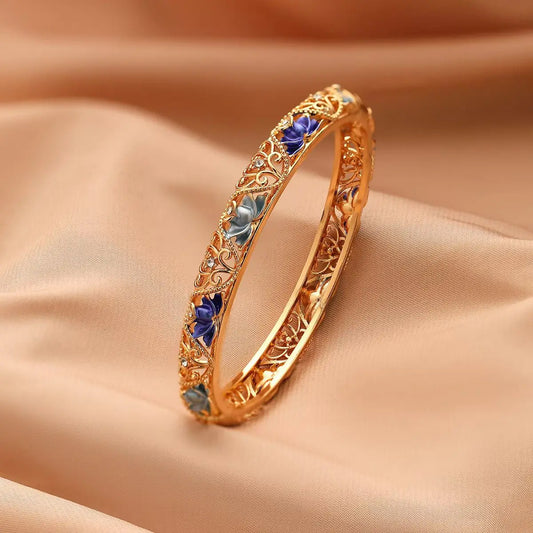 Copper Fashion Floral Elegant Bangles for Girls Dainty Bold Vintage Jewellry for Women Ladies Accessories Chinese Supplier