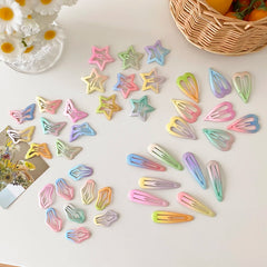Colorful Candy Color Cute Hair Clips for Girls Kids Sweet Heart Star Shaped Butterfly Snap Clips for Women Hair Accessories