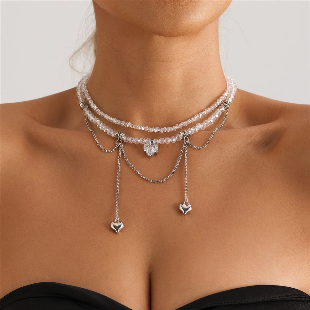 Fashion Sweet Cute Heart Shaped Necklaces for Girls Dainty Fine Princess Style Jewellry for Women Ladies Accessories Wholesale