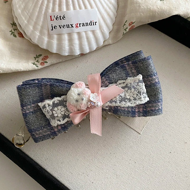 Korean-style Cute Dog Bow Scrunchie Girlish Lace Banana Clip Headband Gentle Sweet Casual Hair Clips for Women Hair Accessories