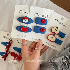 Sweet Cute Fruits Kitty Cat Button Bowknot Hair Clips for Baby Girls Animals Haarspange for Kids Children Hair Accessories