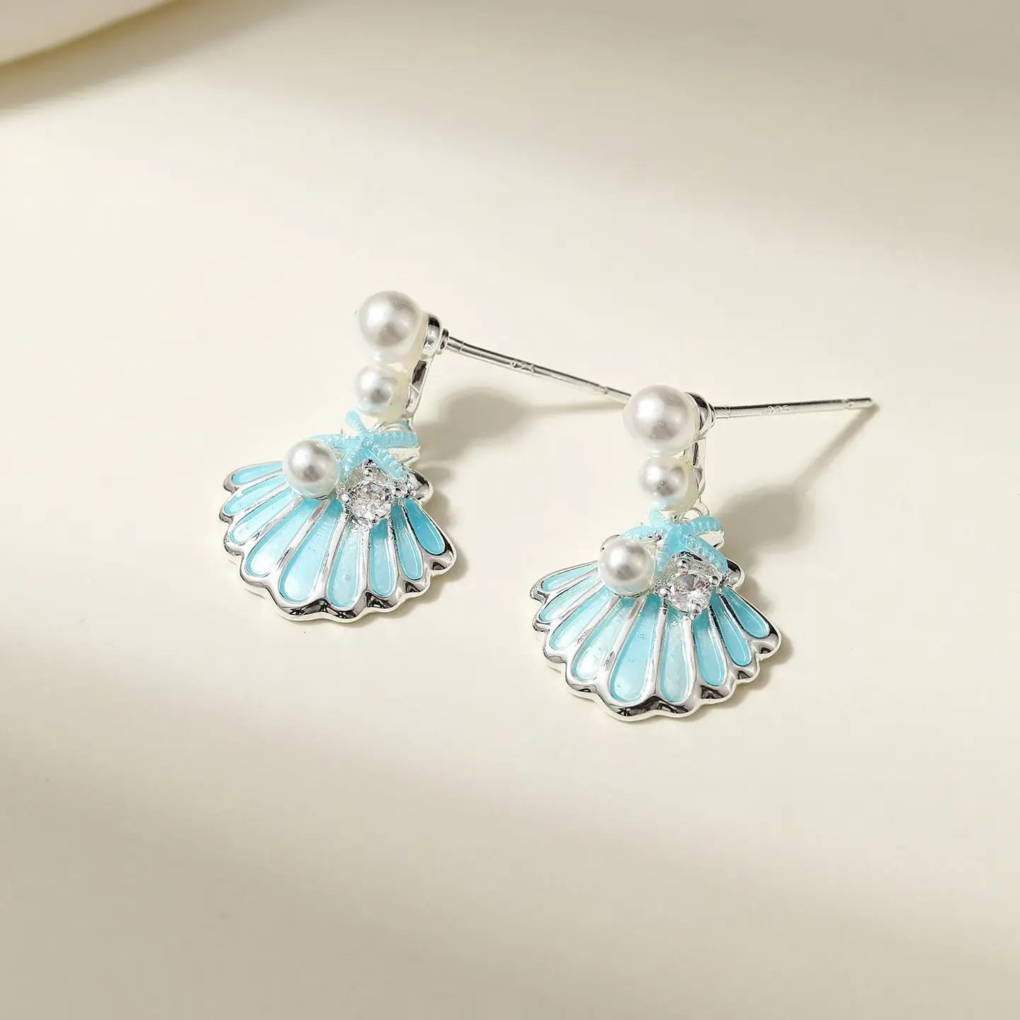 Fashion Trendy Classic Imitation Pearl Drop Earrings for Girls Ocean Blue Shell Sea Jewelry for Women Ladies Accessories Chic