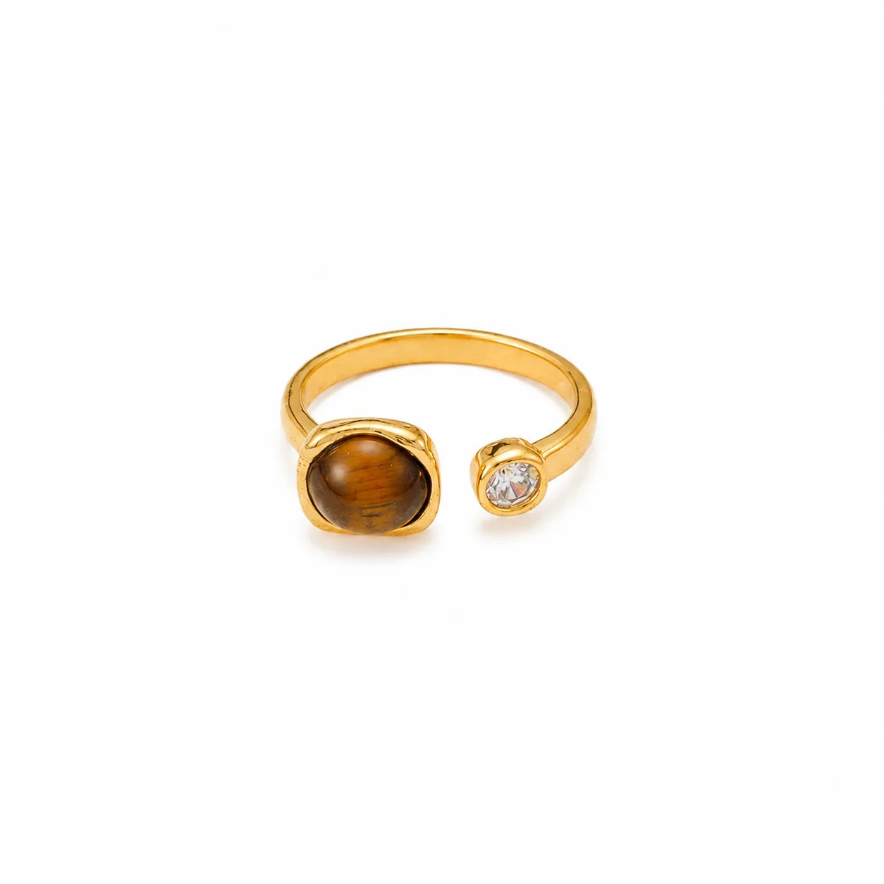 Fashion Tiger Eye Stone Copper 18K Gold Freshwater Pearl Rings for Girls Trendy Cubic Zirconia Jewelry for Women Lady Wholesale