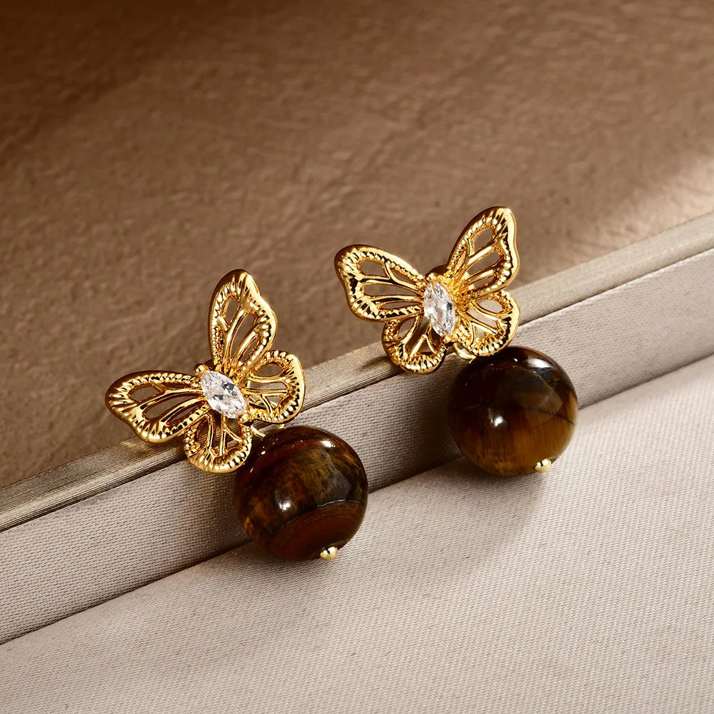 Women's Retro Bow Stud Earrings Coffee Hollowed-out Flowers Earrings Exquisite Fashionable and Elegant Earrings Jewelry Bulk