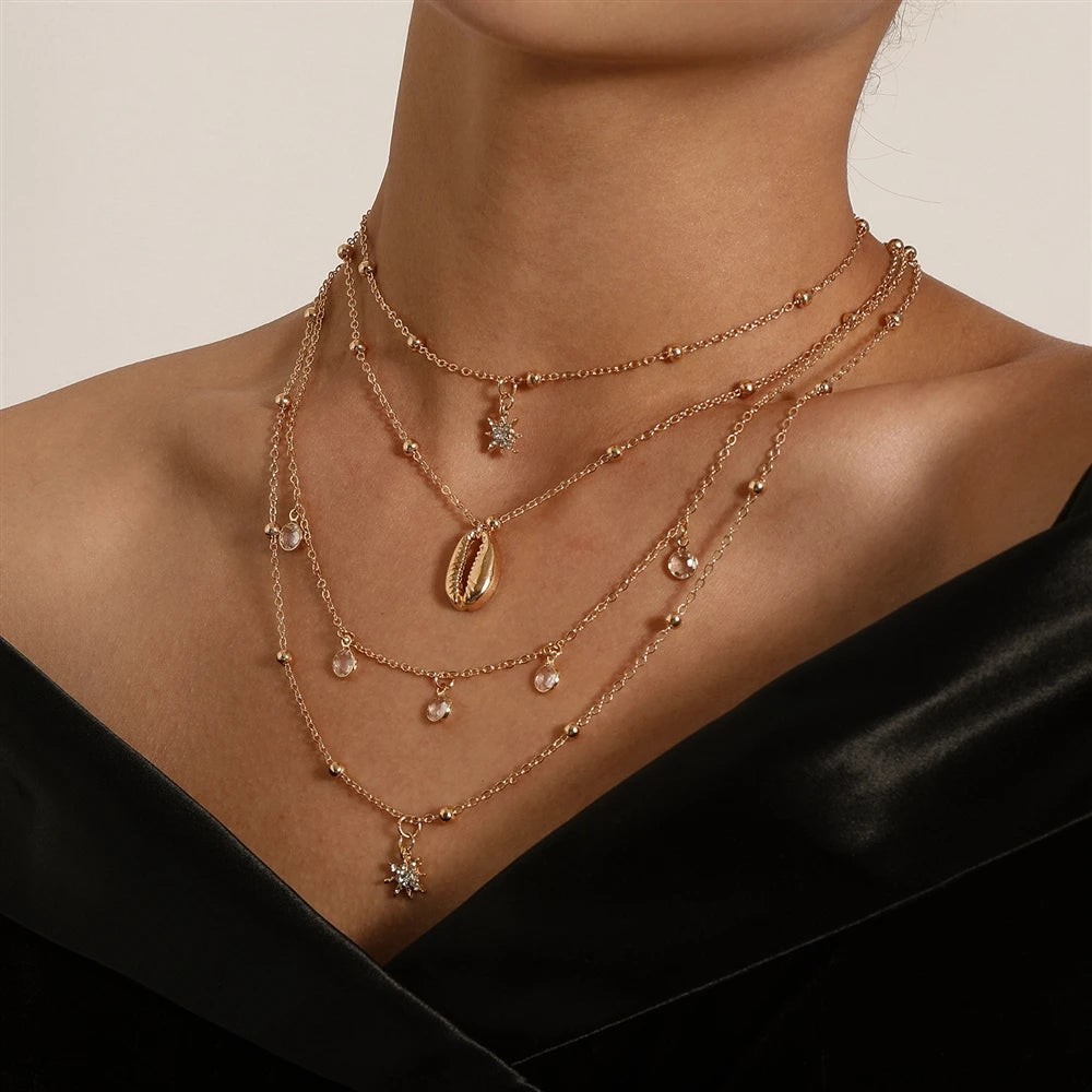Fashion Trendy Glitter Rhinestone Necklaces for Girls Sweet Elegant Layered Wearing Jewellry for Women Ladies Accessories