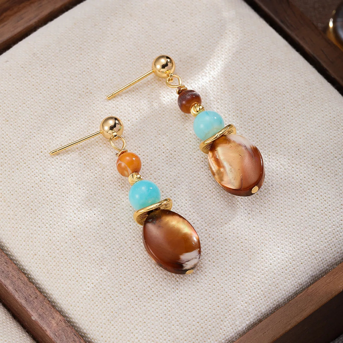 Fashion Abalone Shell Turquoise S925 Silver Drop Earrings for Girls Elegant Boho 18K Gold Plated Jewelry for Women Ladies