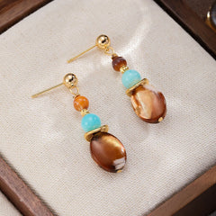 Fashion Abalone Shell Turquoise S925 Silver Drop Earrings for Girls Elegant Boho 18K Gold Plated Jewelry for Women Ladies