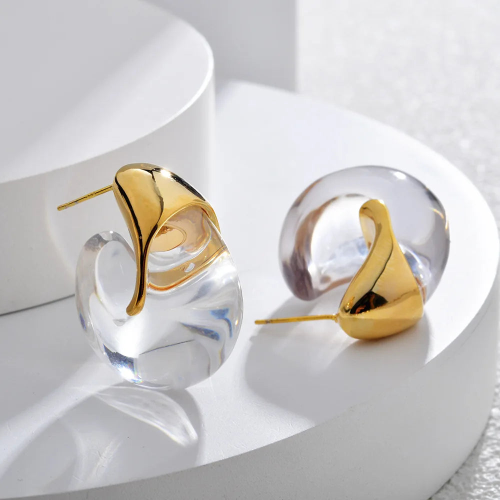 Transparent Geometric Earrings Curved Hook Resin Ear Studs Statement Chunky Light Luxury European American Accessories Wholesale