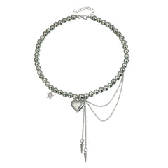 Fashion Trendy Heart Mental Beads Layered Wearing Glamorous Necklaces for Girls Elegant Y2K Jewelry for Women Ladies Accessories