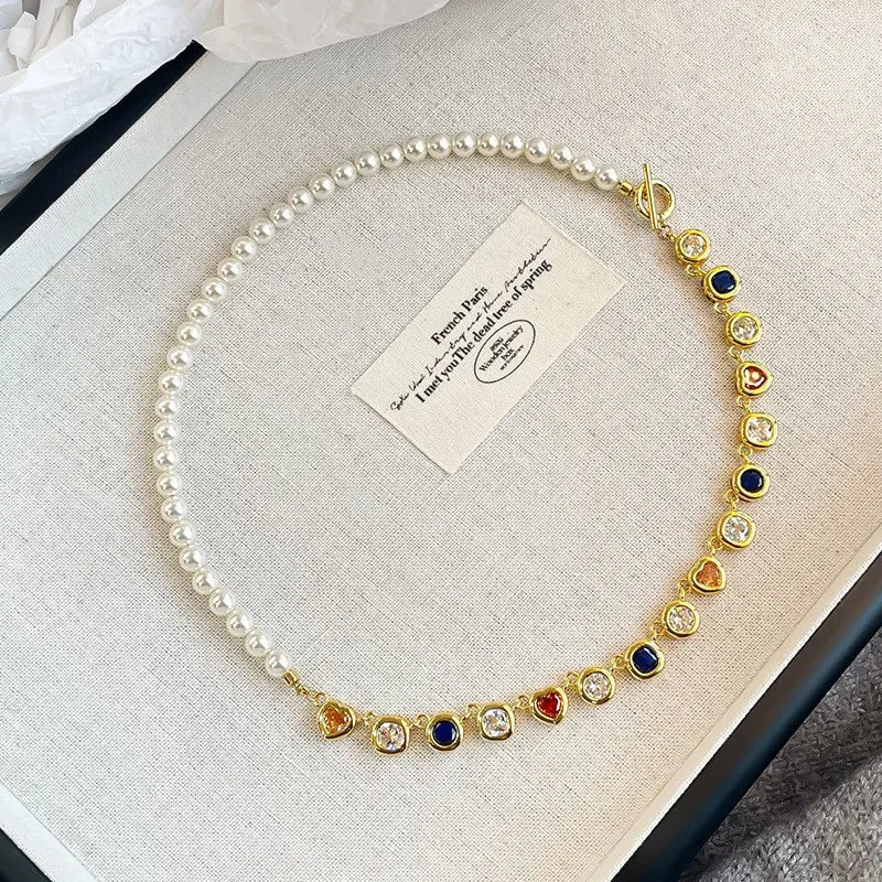 Fashion Zircon Imitation Pearl Jewelry Sets for Girls Bracelet Necklace for Women Ladies Wholesale Bulk Elegant Cute Supplier