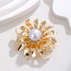 Fashion Glitter Sweet Flowers Floral Sparking Brooches for Girls Imitation Pearl Pins Jewelry for Women Ladies Accessories