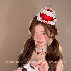 Red Sweetheart Lace Bow Cherry Little Hat Cute Birthday Hair Clip for Women Halloween Exquisite Mini Fascinator Hair Accessories