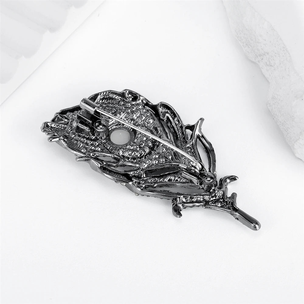 Fashionable Glitter Sparking Rhinestone Feather Elegant Brooches for Girls Vintage Pins Jewelry for Women Ladies Accessories