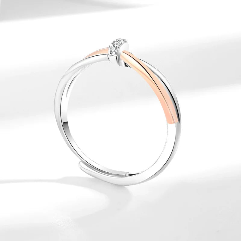 Double Knot Couple Rings Women's Twisted Two Colors Simple Elegant Light Luxury Open Rings Fashion Jewelry Accessories Wholesale