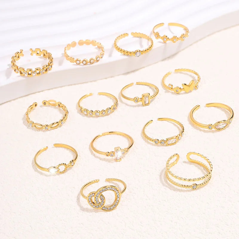 Fashionable Rings Women Simple Wheat Ear Style Gemstone Rings Versatile High-end Stainless Steel Jewelry Accessories Wholesale