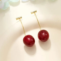 Cute Sweet Fruits Cherry Fashion Drop Earrings for Girls Kawaii Trendy Jewelry for Women Ladies Accessories Chinese Supplier