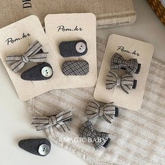 Fashion Bowknot Plaid Stripe Button Hair Clips for Baby Girls Cute Trendy Snap Clips for Kids Children Hair Accessories in Stock