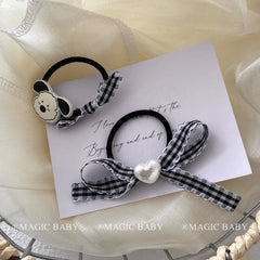 Kids Grey Grid Heart Dogs Decorative Small Hair Ties Fashion Chic Cute Ponytail Holder Scrunchies Accessories for Children Daily