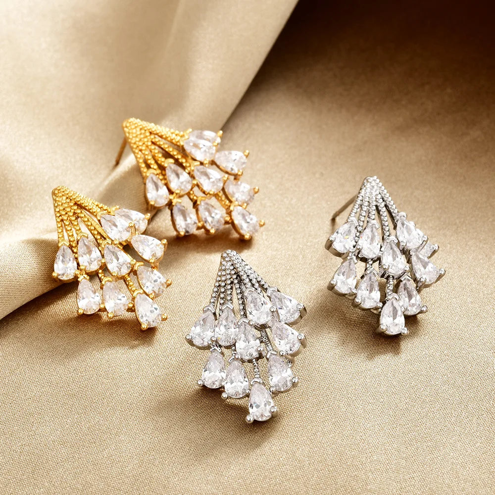 Super Fairy Firework Stud Earrings Water Drop Glitter Zircon Earrings Fashionable Stylish Light Luxury Ear Jewelry Accessories