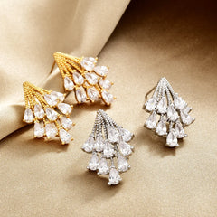 Super Fairy Firework Stud Earrings Water Drop Glitter Zircon Earrings Fashionable Stylish Light Luxury Ear Jewelry Accessories