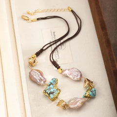 Fashion Irregular Baroque Pearl Turquoise Necklaces for Girls Sweet Boho Trendy Jewelry for Women Ladies Wholesale Bulk