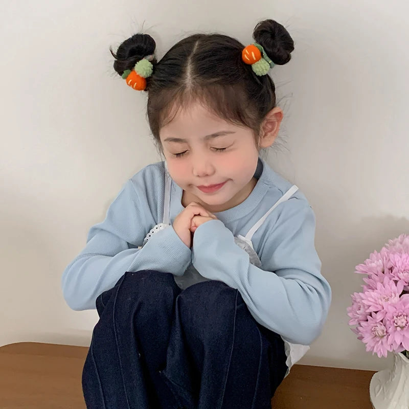 Sweet Cute Animals Rabbit Carrots Hair Ties for Baby Girls Kawaii High Elastic Scrunchies for Kids Children Hair Accessories