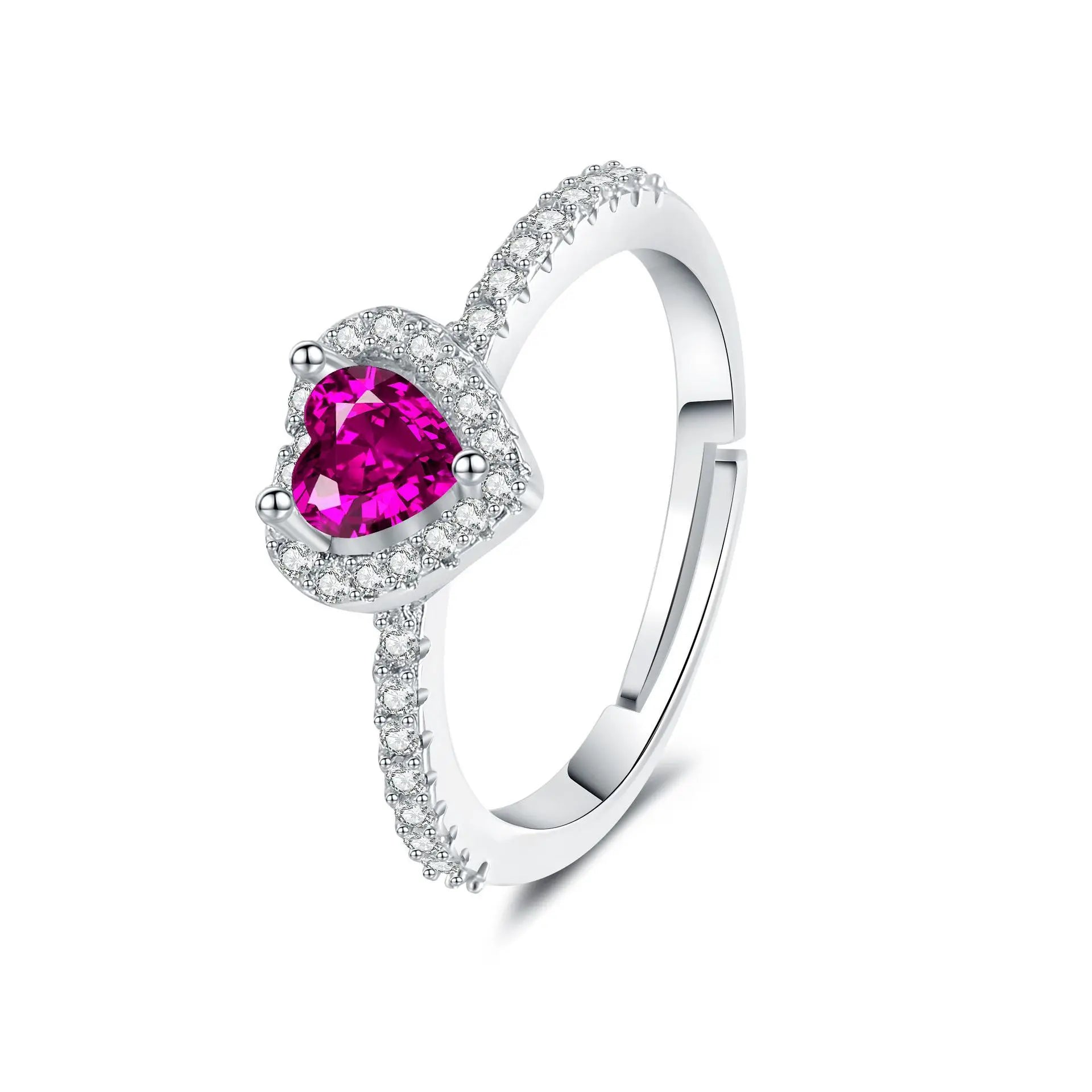 Shining Colorful Heart-shaped Ring Women's Classic Fashionable Zircon Jewelry Ring Romantic Wedding Gift Accessory Hot Sale Bulk