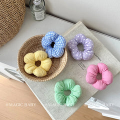 Sweet Solid Color Plaid Dot Stripe Flower Scrunchies Cute Hair Ties for Baby Girls Fashionable Hair Accessories for Kids