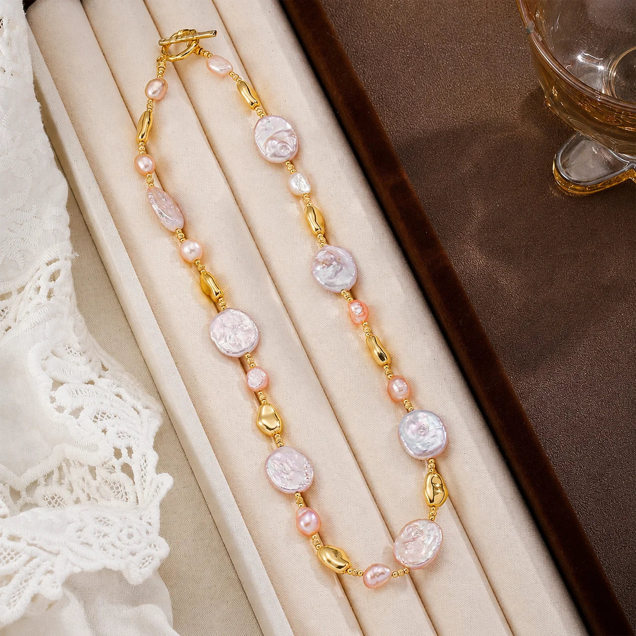 Fashion Freshwater Pearl Baroque Pearl 18K Gold Plated Jewelry Sets for Girls Necklace Bracelets Jewelry for Women Ladies