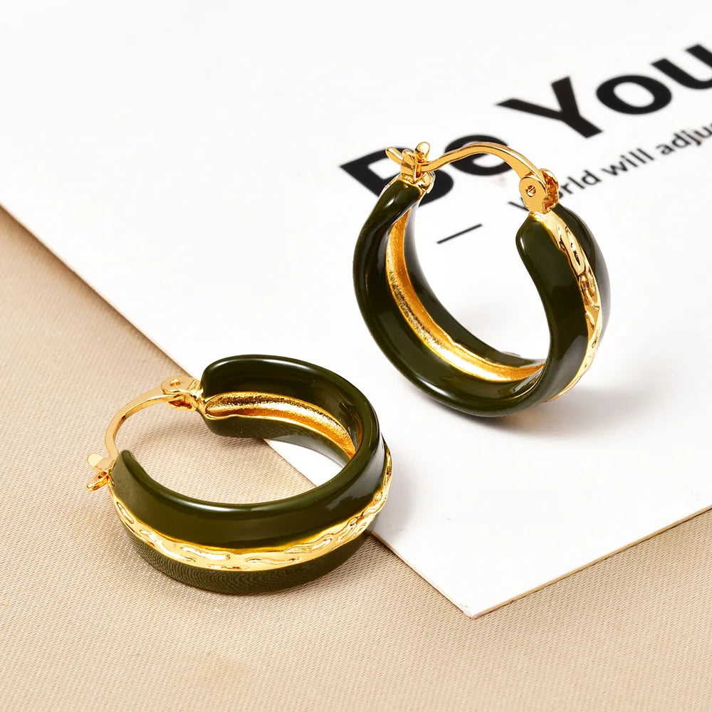 Women's  Copper Hoop Earrings Retro Oil Dropping Round Fashion Earrings Light Simple Elegant Earrings for Party Casual Wholesale