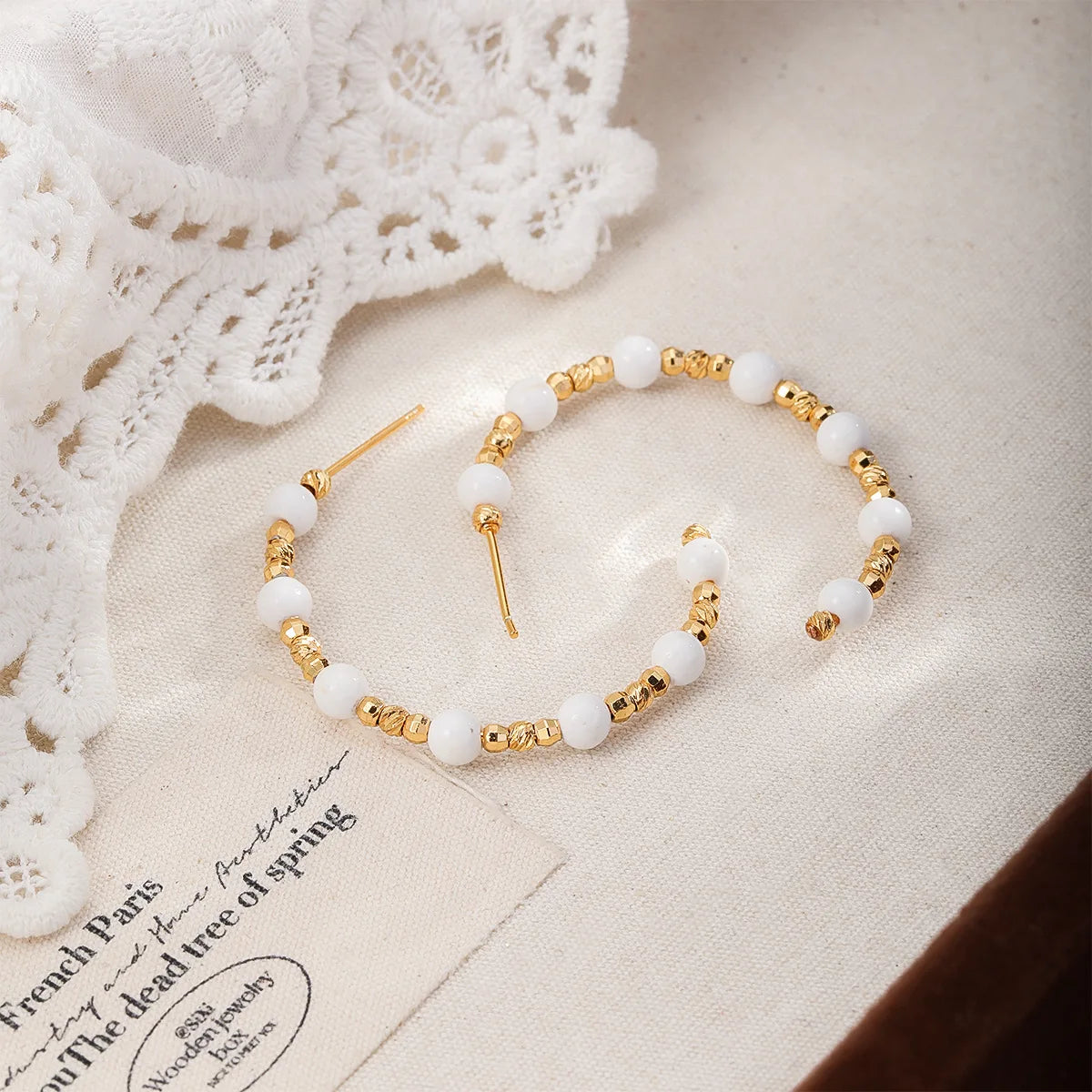 Fashion Blue Turquoise Trendy Stylish Hoop Earrings for Girls Simple Classic Copper Beads Jewelry for Women Ladies Wholesale