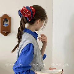 Women Red Blue Bowknot Dots Large Hair Claw Clips Scrunchies Fashion Elegant in Stock Female Daily Hairpins Ties Accessories