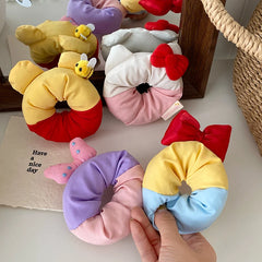 Hot Sale Color Blocked Bowknot Cartoon Large Hair Ties Sweet Cute Ponytail Holder Scrunchies in Stock Accessories for Girls Kids