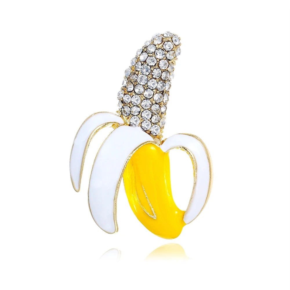 Fashion Glitter Bananas Fruits Brooches for Girls Sweet Trendy Stylish Glamorous Pins Jewelry for Women Ladies Accessories