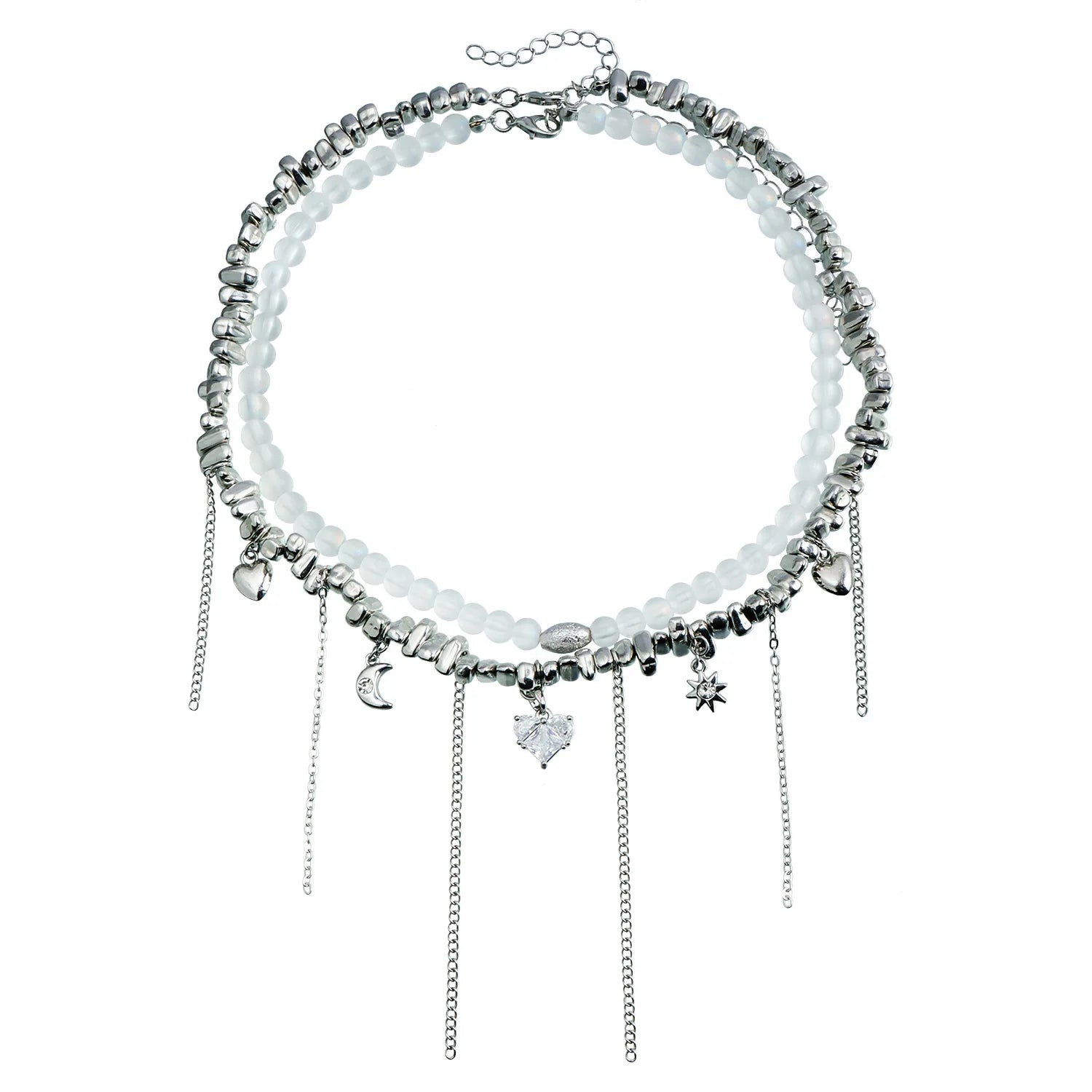 Fashion Beads Heart Shaped Tassel Necklaces for Girls Sweet Cute Elegant Jewellry for Women Ladies Accessories Double Layers