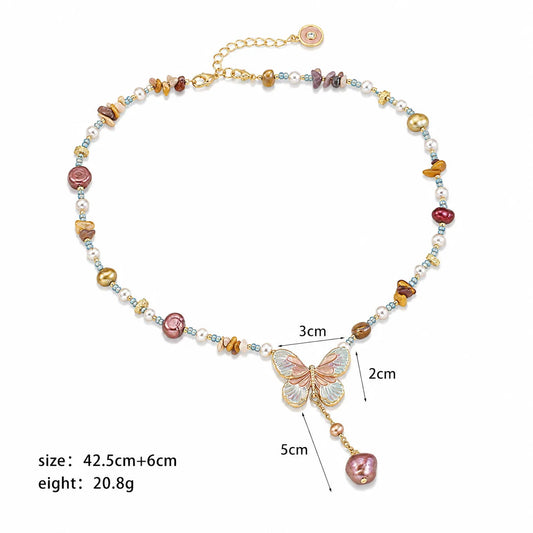 Fashion Natural Stone Butterfly Freshwater Pearl Necklaces for Girls Beads Sweet Jewelry for Women Ladies Wholesale Bulk Low MOQ