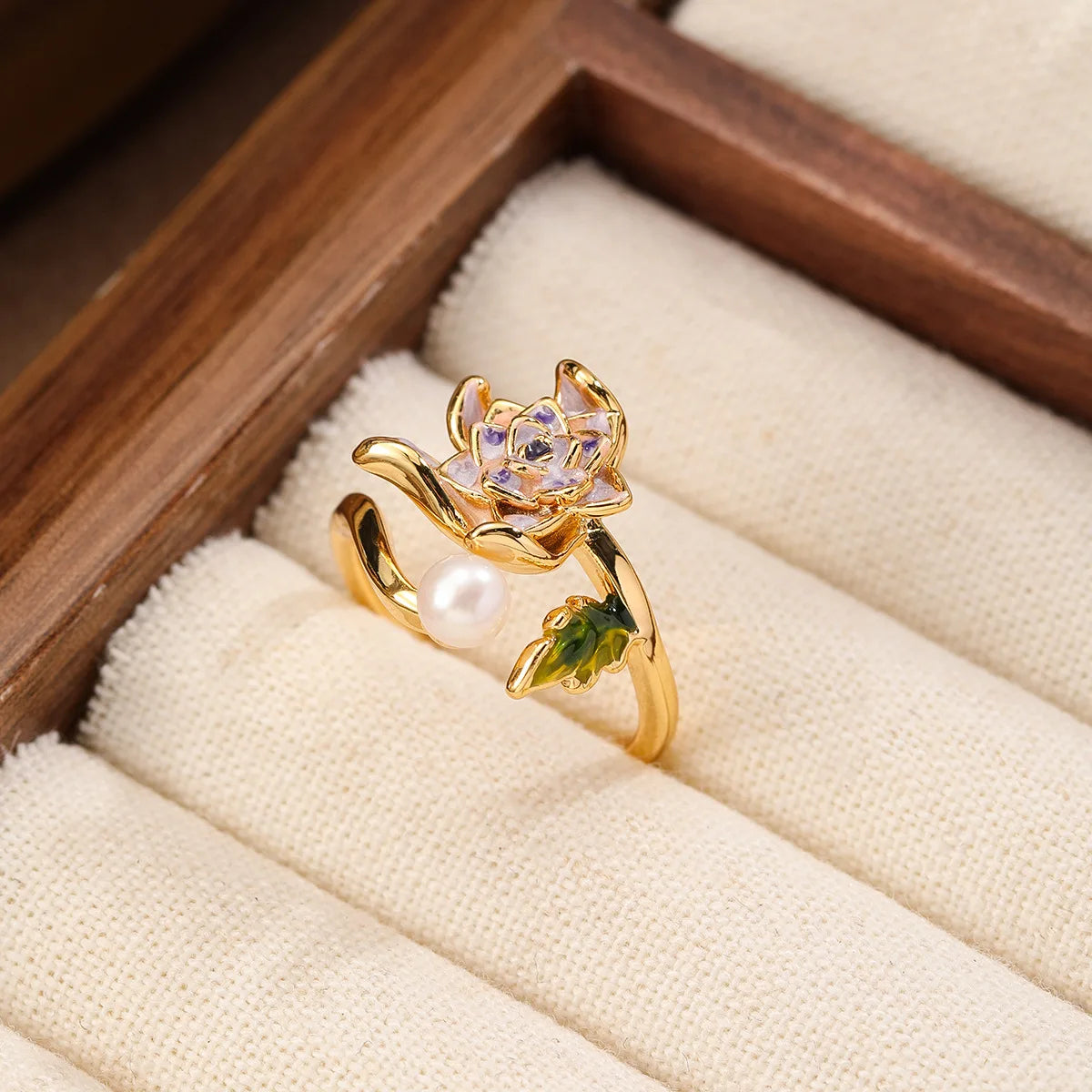 Fashion Luxury Dainty Copper Freshwater Pearl 18K Gold Rings for Girls Hand-Painted Drip Glaze Jewelry for Women Lady Wholesale