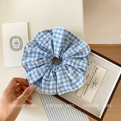 Hot Sale Blue Plaid Sweet Scrunchies for Girls Elegant Graceful Fashion Hair Ties in Stock for Women Ladies Hair Accessories