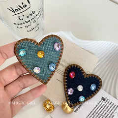 Female Rhinestone Heart Shape Snap Clips Elegant Fashion Glitter in Stock Hairpins Clamps Accessories for Women Daily Office