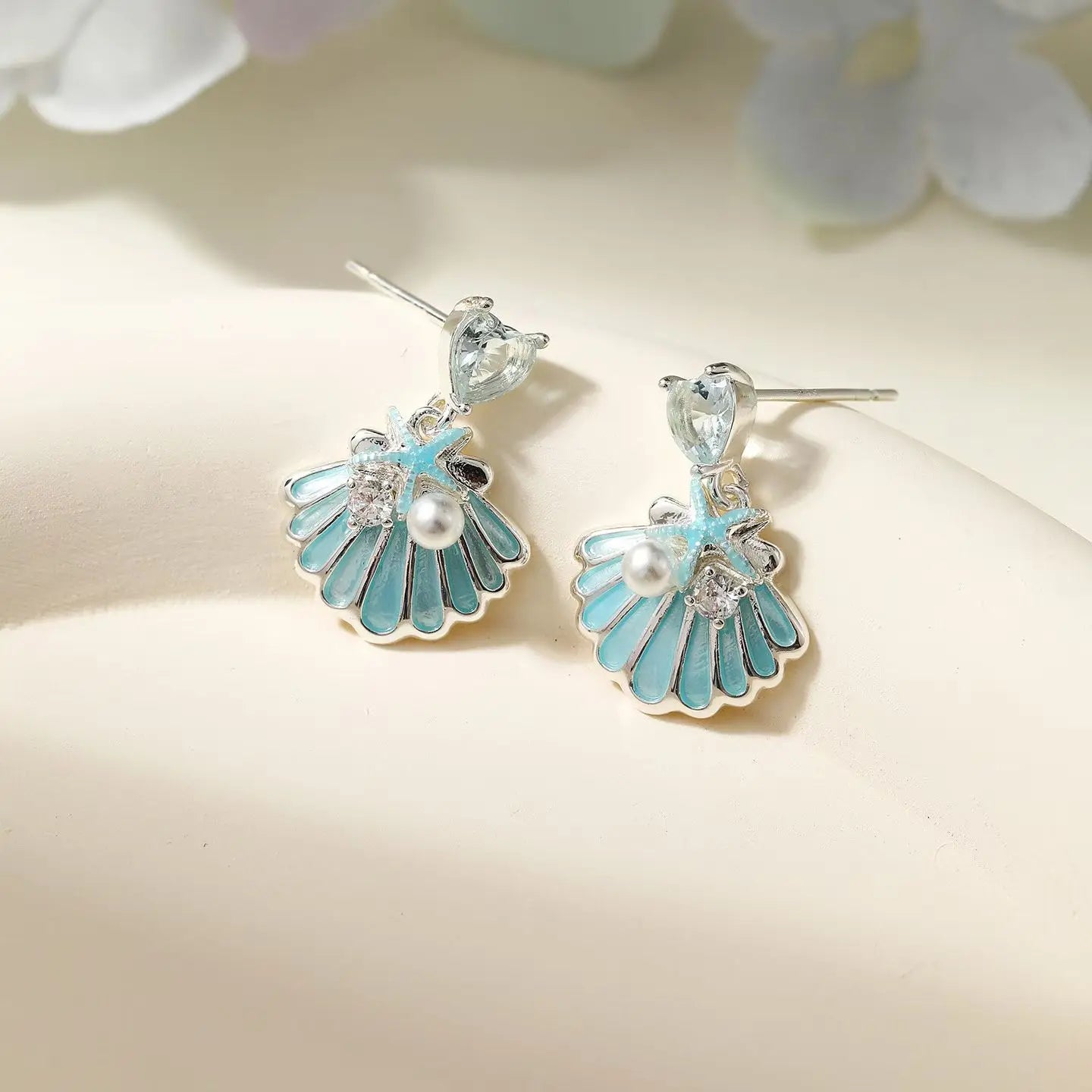 Fashion Trendy Classic Imitation Pearl Drop Earrings for Girls Ocean Blue Shell Sea Jewelry for Women Ladies Accessories Chic