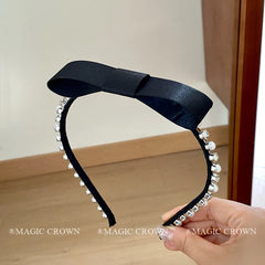 Hot Sale Women's Black Bowknot Rhinestone Headbands Graceful Fashion Wholesale Stock Hair Accessories for Daily Use