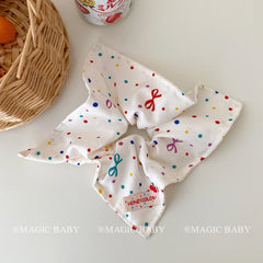 Sweet Cute Red Grid Dots Animals Bowknot Print Kerchief Scrunchies Kids Daily Fashion Hair Ties Accessories for Girls