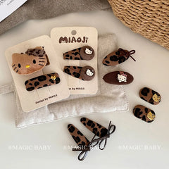 Fashion Cute Sweet Kitty Cat Hair Clips Leopard Print Animals Bowknot Cartoon Snap Clips for Kids Children Hair Accessories