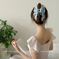 Sweet Cute Lace Bowknot Ribbon Hair Claw Clips for Girls Elegant Princess Style Clutches for Women Ladies Hair Accessories